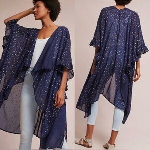 Anthropologie Elizabeth Gillett Blue Galaxy Star Print Kimono Duster One Size